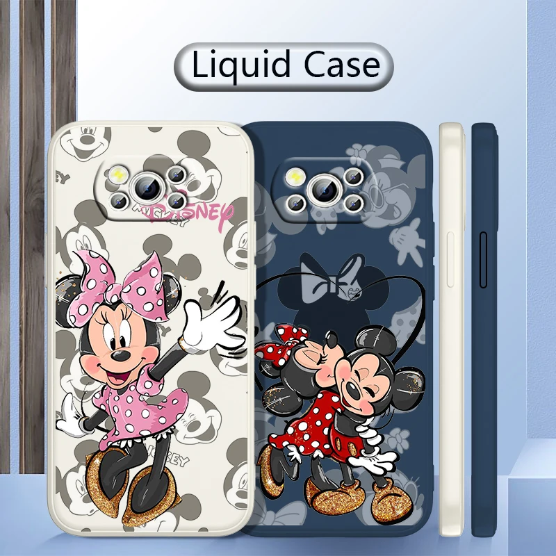 

Cute Mickey and Minnie For Xiao POCO F4 M4 X4 X3 F3 M3 C3 F2 X2 F1 GT Pro NFC Liquid Rope Shockproof Phone Case