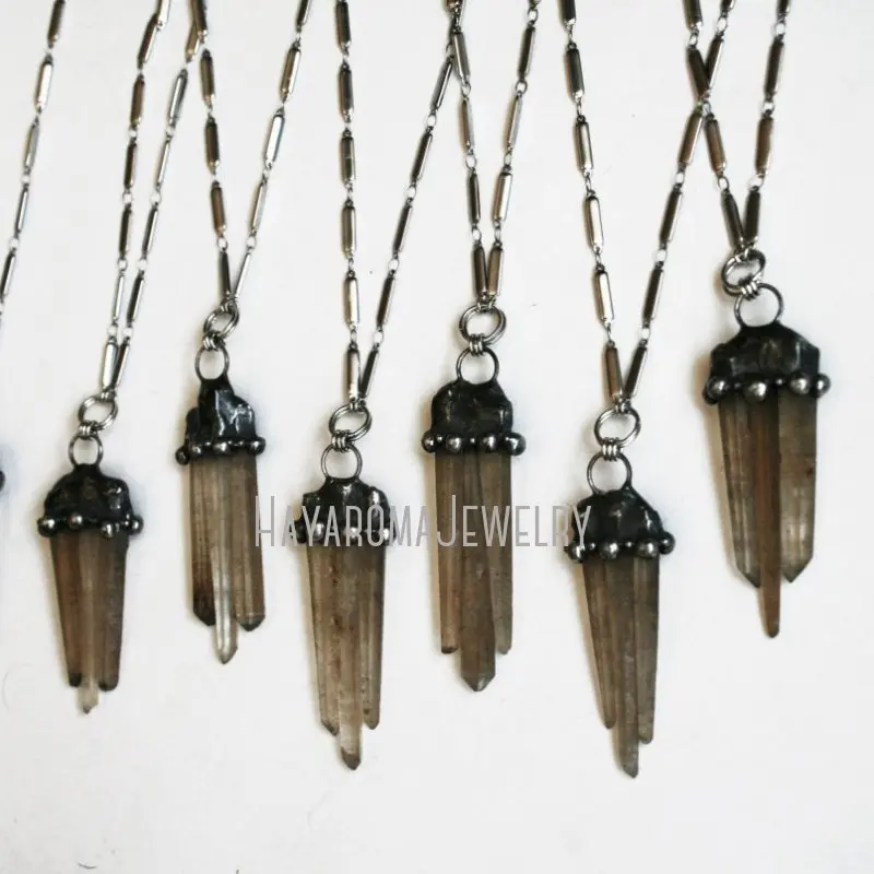 NM43417 ожерелье из дымчатого кварца Троицы лемуриан лимонный кристалл трио