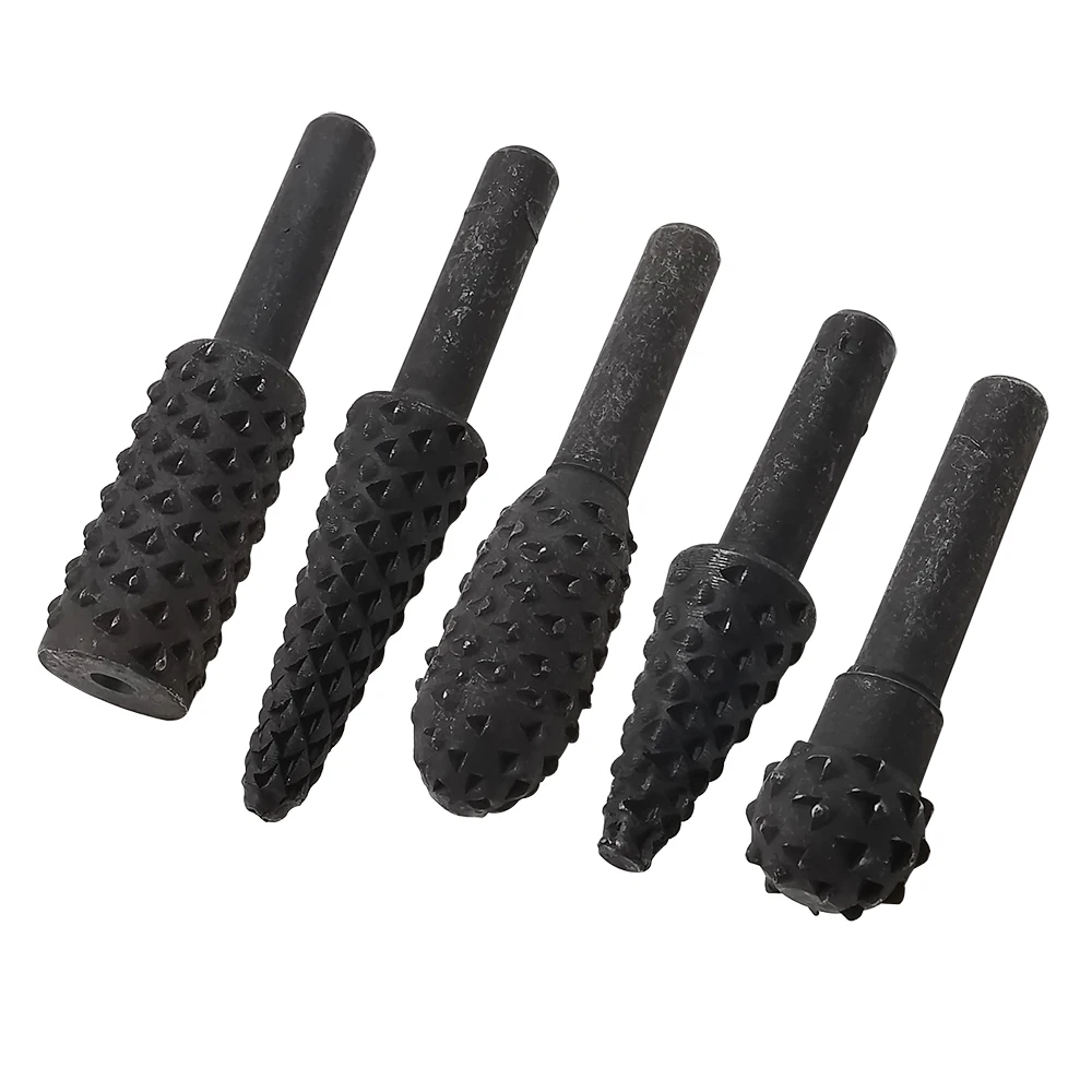 

5Pcs Black 1/4'' Shank Rotary File Burr DIY Carving Drill Bit Set Cutting Tool for Metal Woodworking Grinding Embossed Polishing