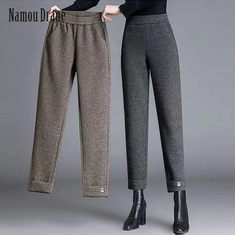 

Woollen Pants Women Spring and Autumn 2022 New High-waisted Harlan Pants Loose Show Skinny Foot Pants Casual Nine Points Pants