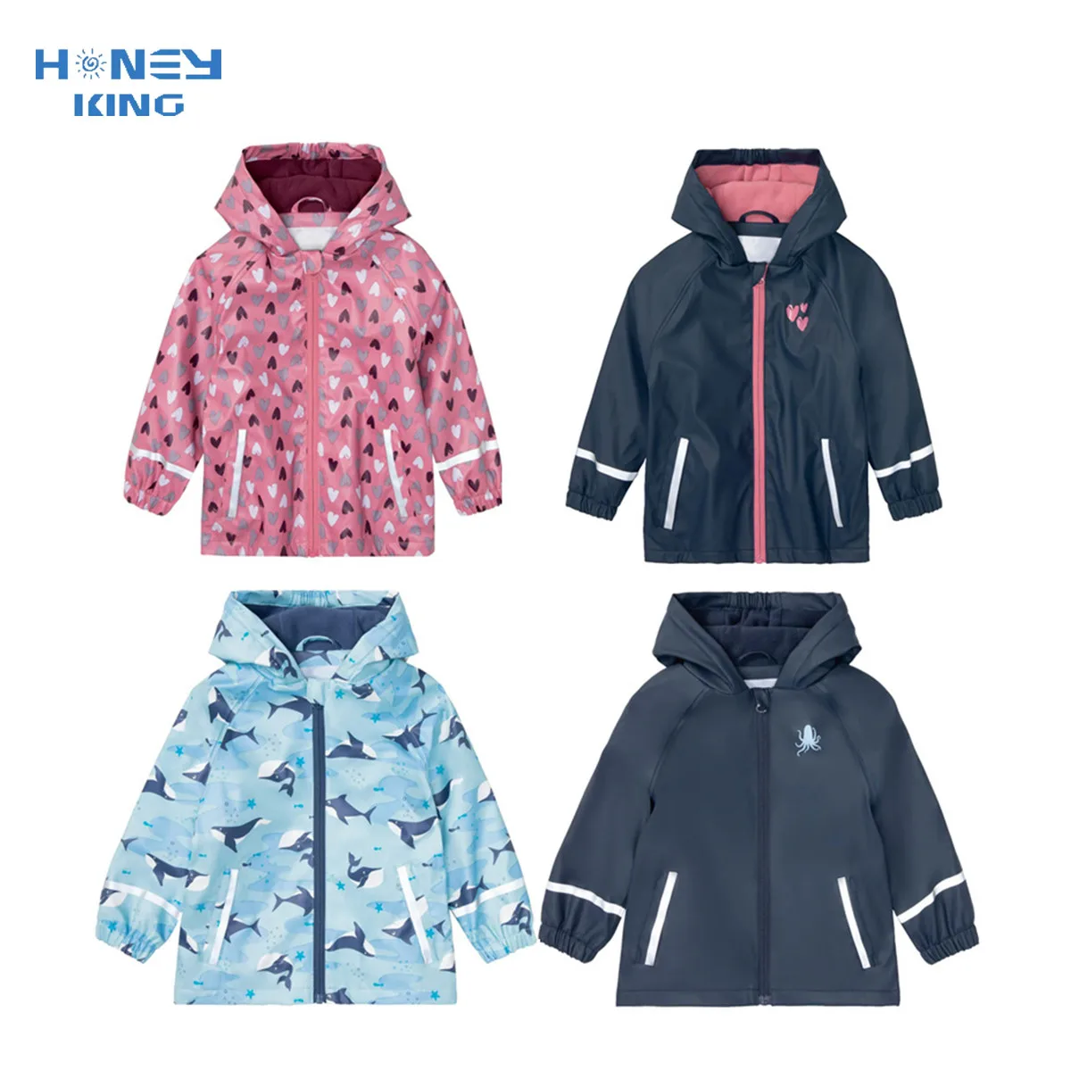 Hooded Waterproof PU Jacket Girls Clothes Baby Boy Spring Windproof Floral Cartoon Children Cardigan Outerwear Kids Rain Coat