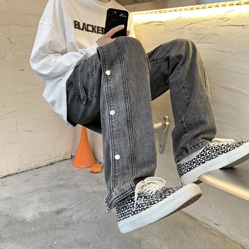 Fashion High Street Washed Jeans Men's Vintage Loose Spring Hong Kong Style Street HIP HOP Straight Casual Pants Men Clothing