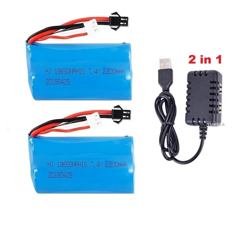 Литий-ионный Аккумулятор 7,4 в 2200 мАч SM разъем/USB для WPL MN99S D90 R/C truck U12A S033g Q1 H101 R/C Вертолет Радиоуправляемые дроны автомобильные запасные части