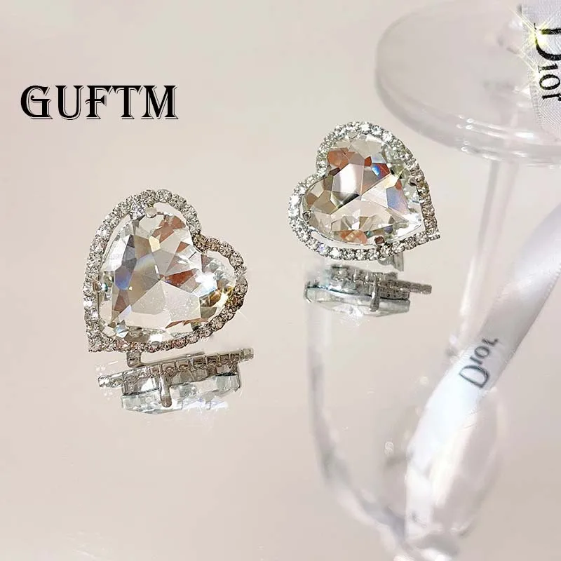 Корейские серьги, Модная бижутерия, крупные Эффектные серьги, персиковые серьги в форме сердца с кристаллами, серьги в форме сердца для женщин, оптовая продажа