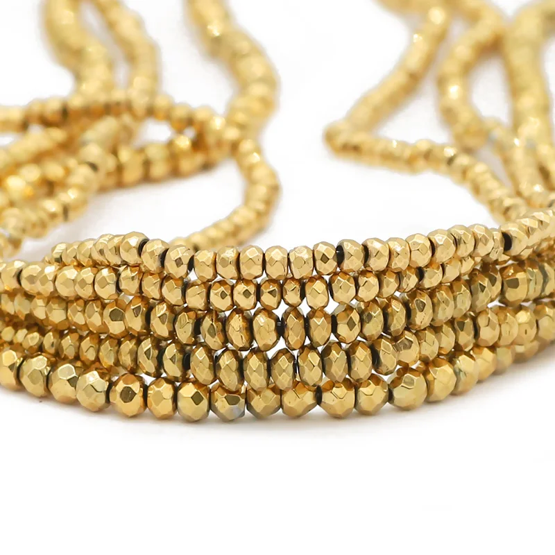 

Gold Plated 170PCS 2-4mm Faceted Flat Round Hematite Natural Stone Beads For Jewelry Making DIY Bracelet/Necklace Accessories