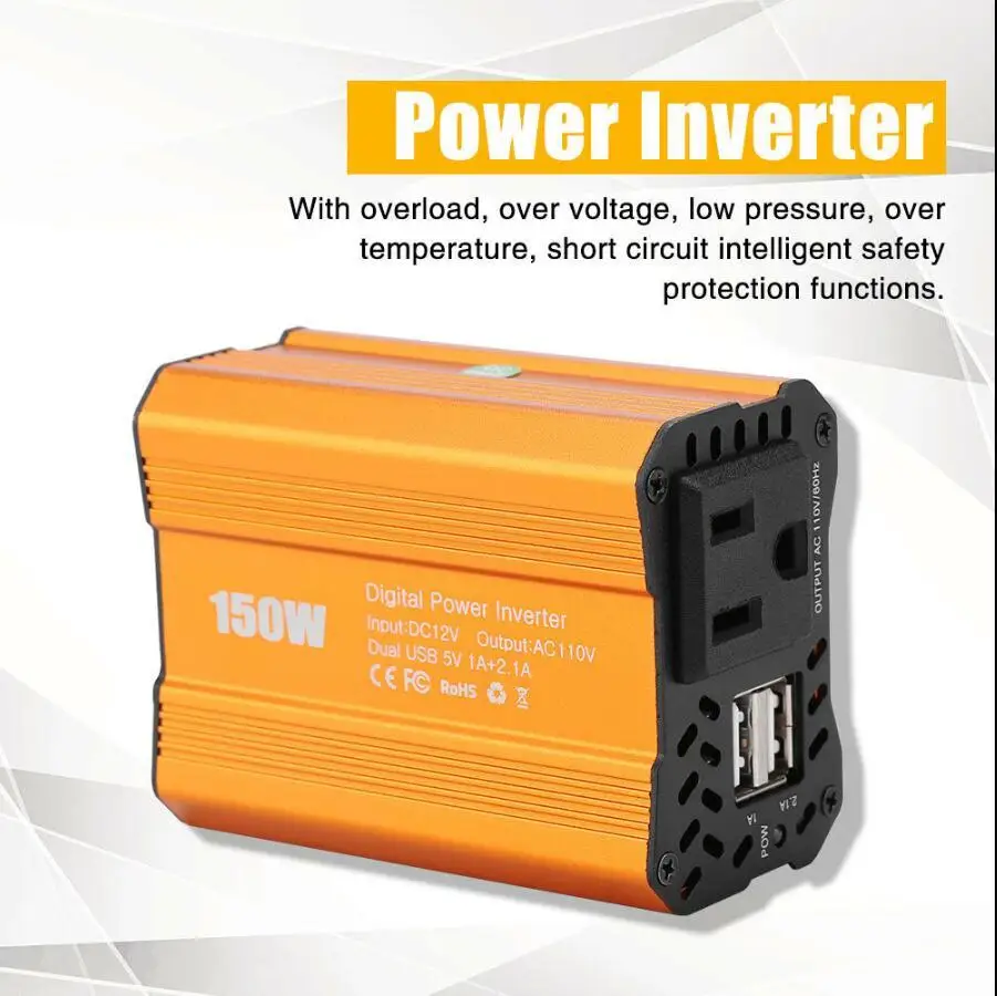 

Inverter Dual USB Charger 150W Phone Adapter For Car DC12V To AC110V-220V Cigarette Lighter Plug Power Chargers Car Supplies