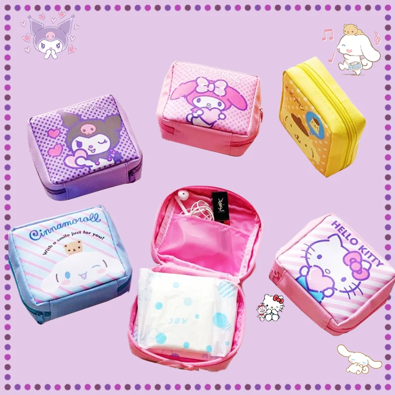 

Sanrioed Tampon Storage Bag Kawaii Girls' Articles Cute Anime Kuromi My Melody Hello Kitty Portable Private Zipper Sundry Bags