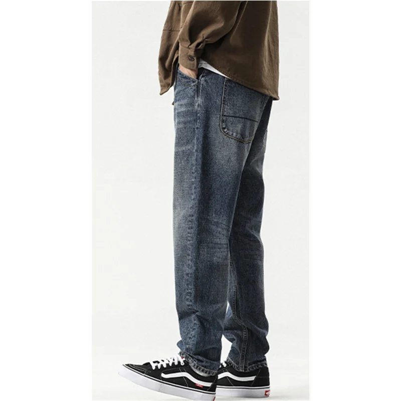 Streetwear Men 2022 Autumn and Winter Loose Straight Cylinder Jeans Vintage Haren Pants Fashion Comfortable Blue Trousers Female