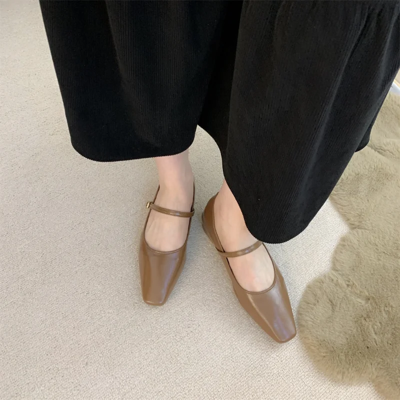Spring Square Toe Ballet Shoes Fashion Low Heel Mary Jane Shoes Silver Shallow Buckle Soft Sole Shoes