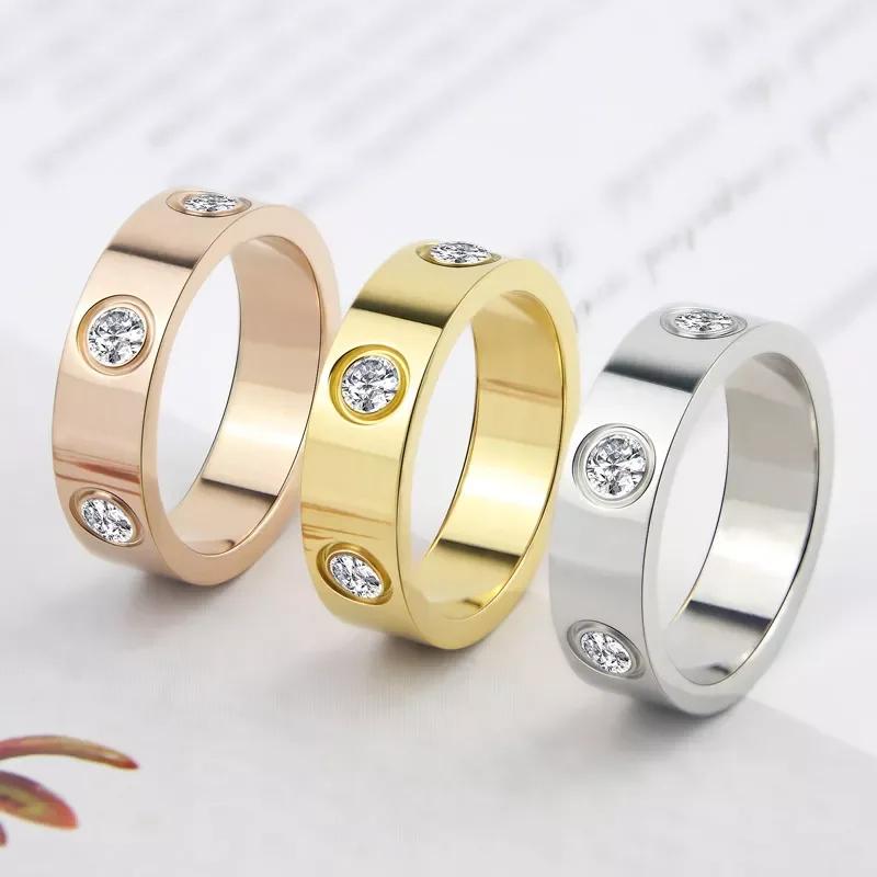 

Shiny Rotating Circle Crystal Ring Stainless Steel Rose Gold Love Ring for Women Engagement gift Brands Ring