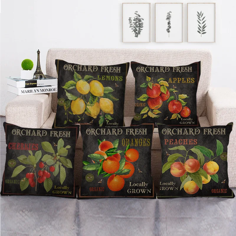 

Vintage Chalkboard Fruit Pillow Case Letter Warming Lemon Pillowcase for Pillows for Sofa Bed Garden Boho Home Decor 45x45 50X50