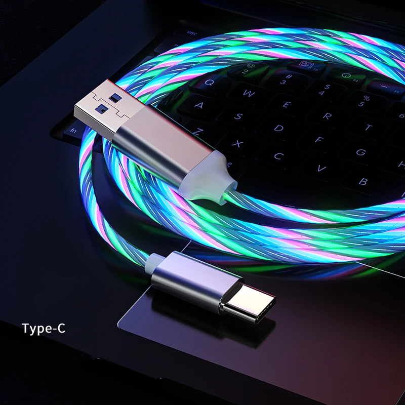 LED Light Charger USB Cable for Xiaomi Redmi Note10 Huawei P40 Pro OPPO Phone Accessories Type C Cable Fast Charging USB C Cable