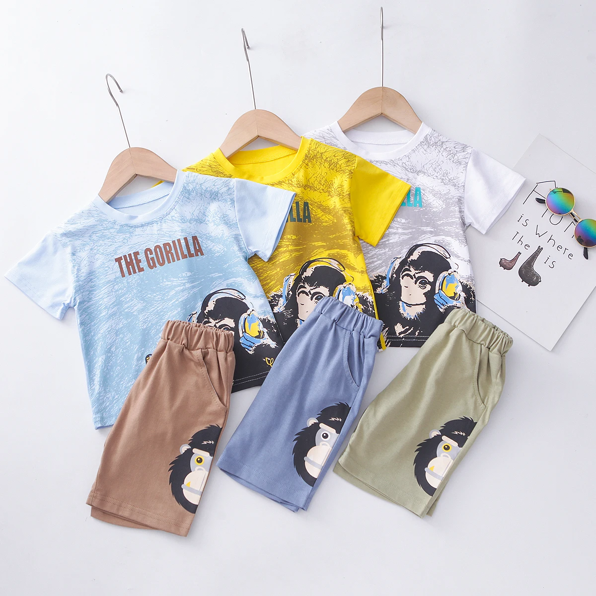 

YT-babyclotheslerboy, одежда для мальчиков, летний костюм с шортами с коротким рукавом, рубашка с принтом, повседневные шорты, костюм из двух предметов