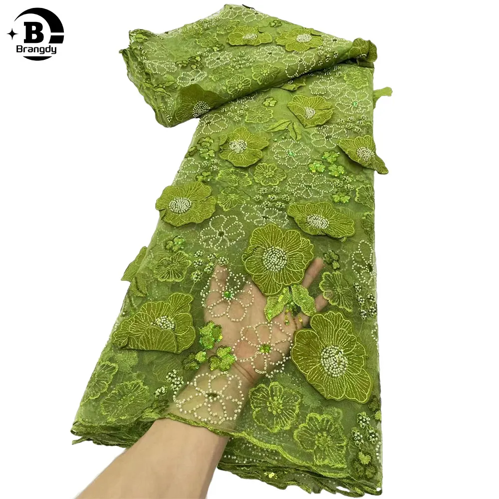 Высококачественная африканская молочная шелковая кружевная ткань Модный 3D