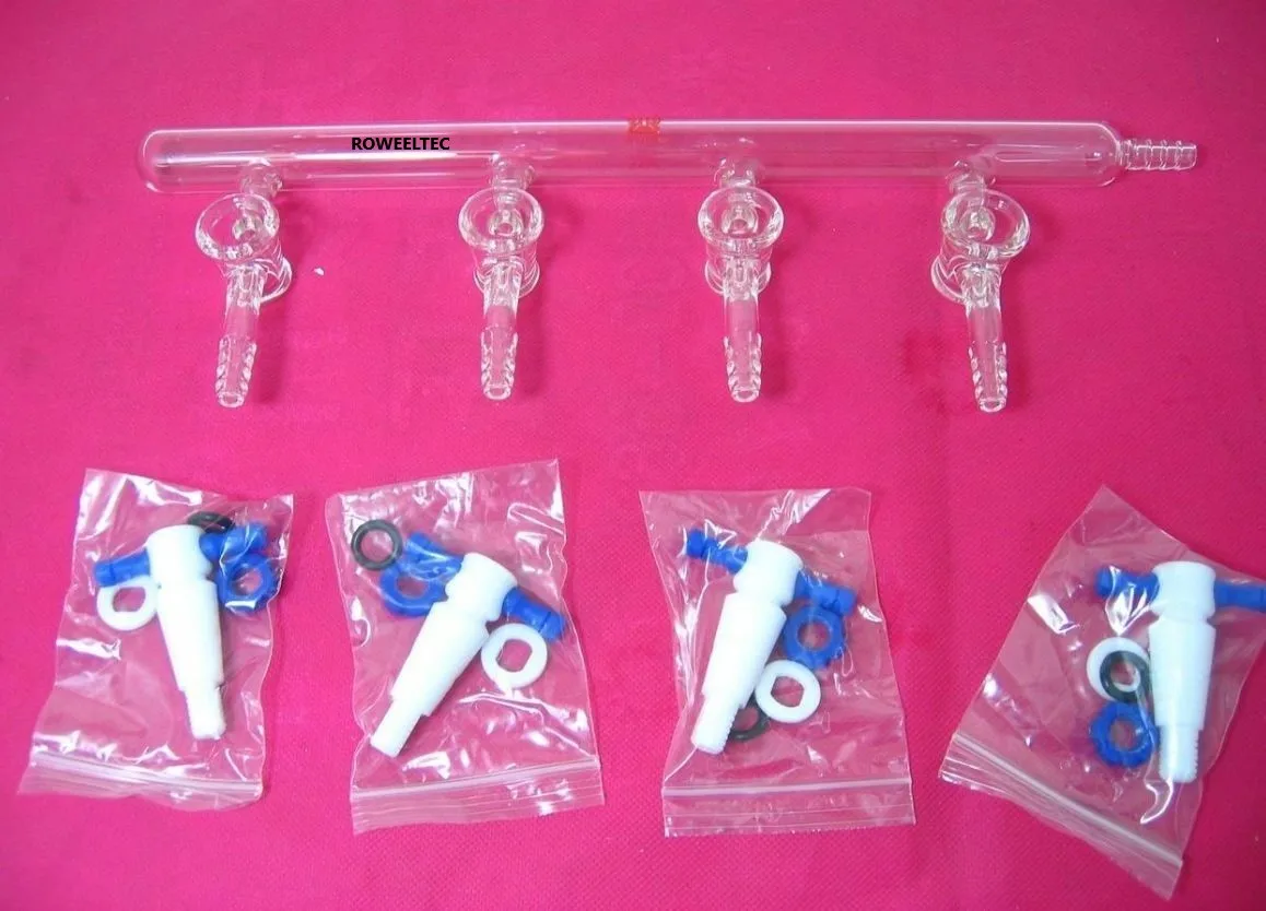 

Lab Single Bank 4-ports PTFE Valves vacuum gas distributor Glass Manifold 2mm tool parts