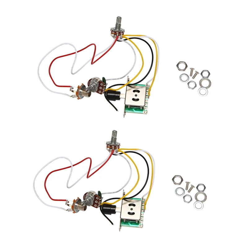 

2X Guitar Pre-Wired Harness, 3 Way Blade Toggle Switch 1V1T 500K For Electric Guitar
