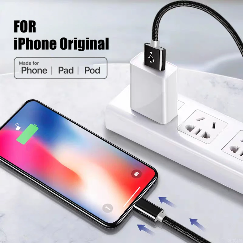 Нейлоновый плетеный USB-кабель для быстрой зарядки для iPhone 11 12 mini 13 14 Pro Max X XR XS 6S 7 8 Plus Кабели для быстрой зарядки 1 м 1,5 м 2 м 3 м (art.: 3920cf864c53d) - 3920cf864c53d