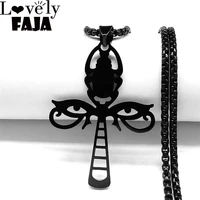 stainless steel egyptian eye beetle cross statement necklace men black color long necklace jewelry collier inoxydable n4554s03