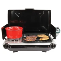 Portable Gas Camping Grill/Stove Tabletop Propane 2 In 1 Grill/Stove, 2 Burner, For Party Family Picnic Hiking BBQ Outdoor Stove