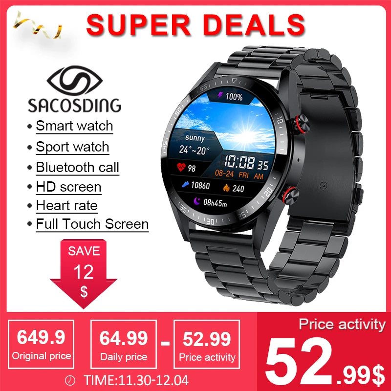 

2022 New 454*454 Screen Smart Watch Always Display The Time Bluetooth Call Local Music Smartwatch For Mens Android TWS Earphones