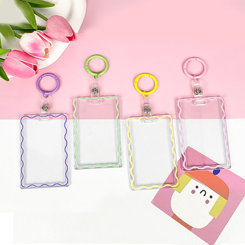 

1pcs Acrylic Ferrule Korean Version Bus ID Card Holder Transparent Ferrule Stationery Card Protection Sleeve Keyring Card Sleeve