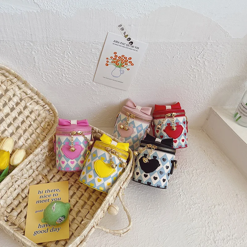 New Children's Bag Girls Bucket One Shoulder Messenger Coin Purse Cute PU Princess Accessories Tote Handbag Kids Gifts