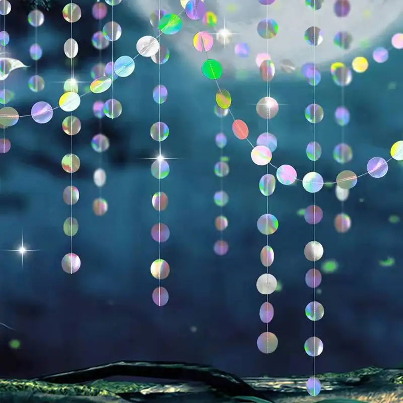 

4M Mirror Glitter Round Garland 5CM Circle String For Wedding Birthday Graduation Party Showcase Curtain Hanging Ornaments Decor