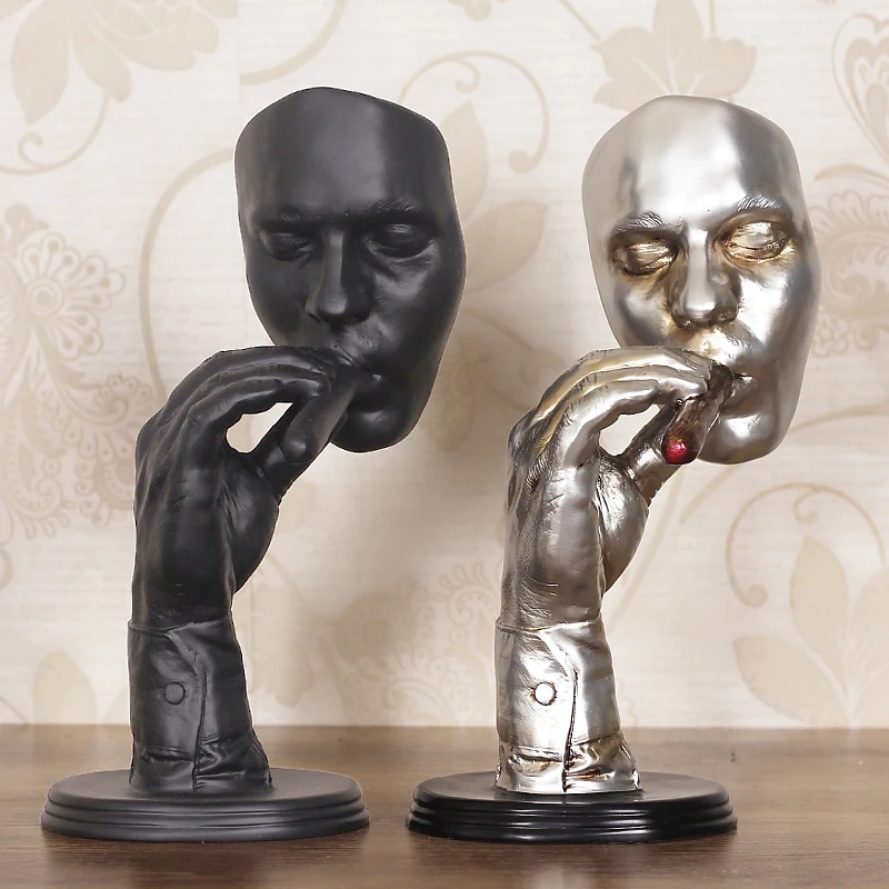 

[MGT] Retro editators Abstract Sculpture an Smoking Cigar Creative Face Statue Character Resin Figurine Artwork Home Decorations