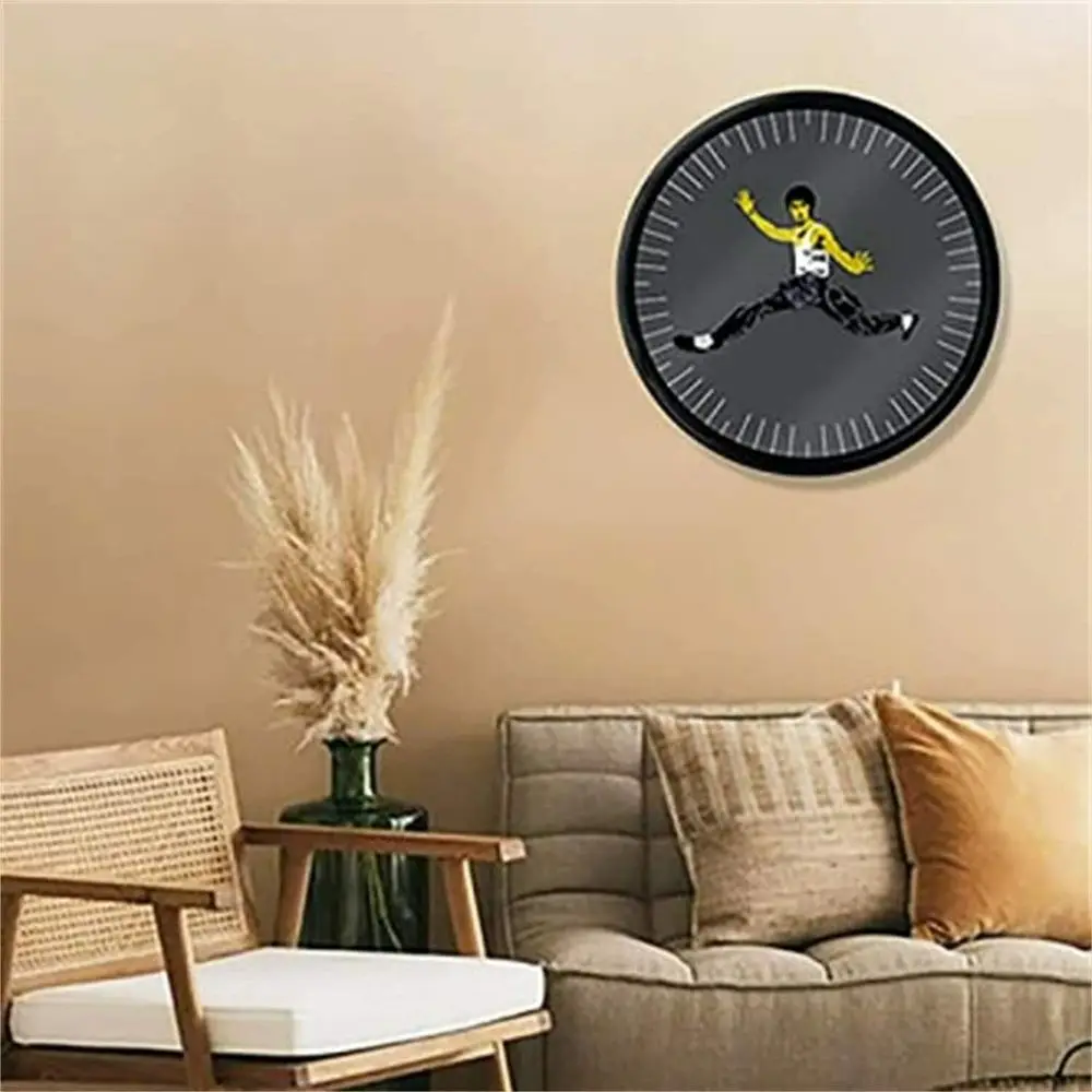 

Fashion Black Creative Home Decorations Chinese Round Clock Kung Fu Wall Clock Bruce Lee