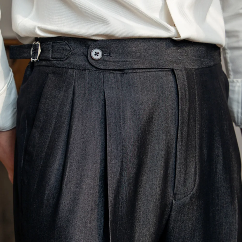 Высокая Талия Бизнес Брюки мужские длиной до щиколотки офисные социальных Slim Fit