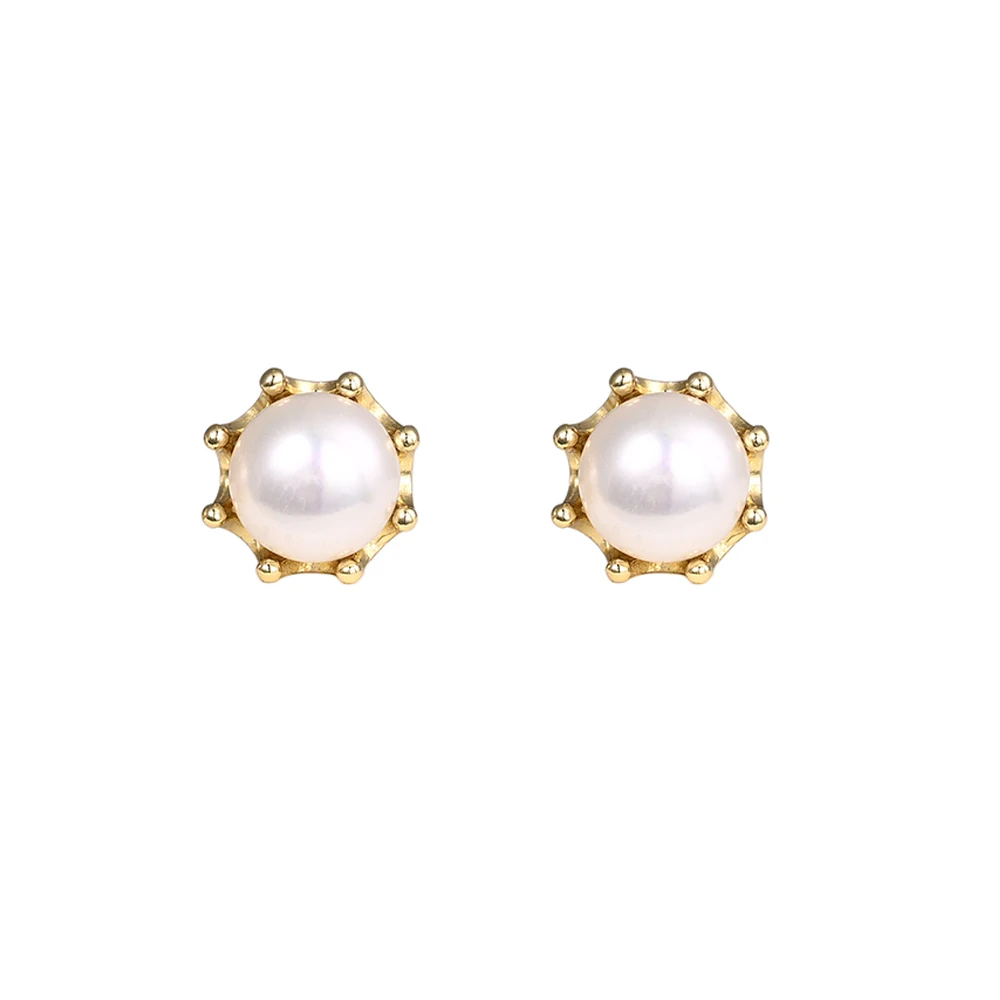 

HOYON Pure 925 Silver Natural Pearl Earring Original Elegant Round Stud Earrings for Women Jewelry Charm Crown-Shaped Ear Nails