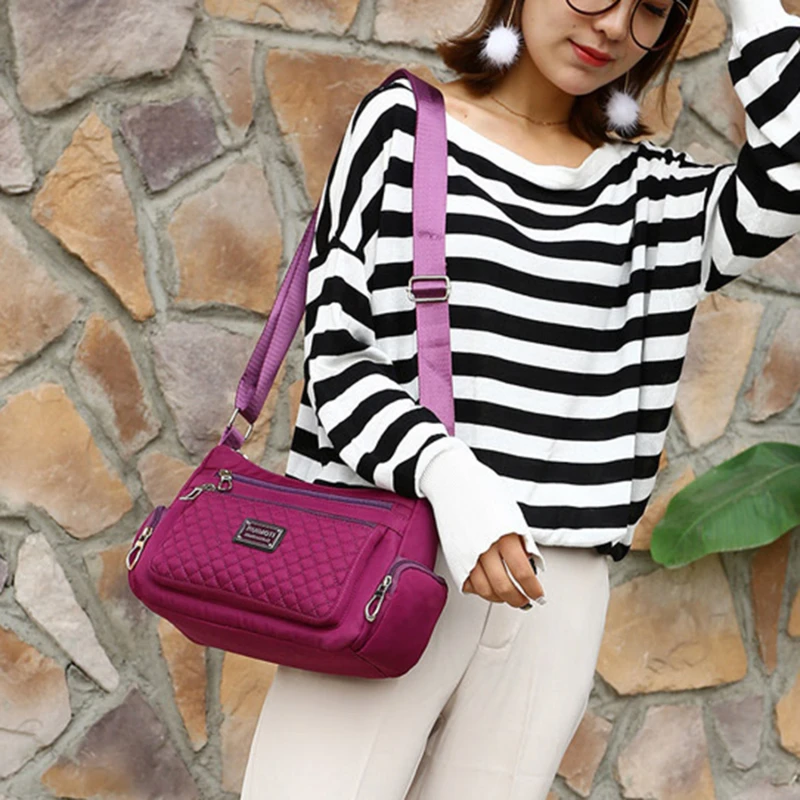 

Women Shoulder Bag Nylon Crossbody Bags Female Waterproof Plaid Messenger Bag High Quality Large Capacity Lady Handbags Solid