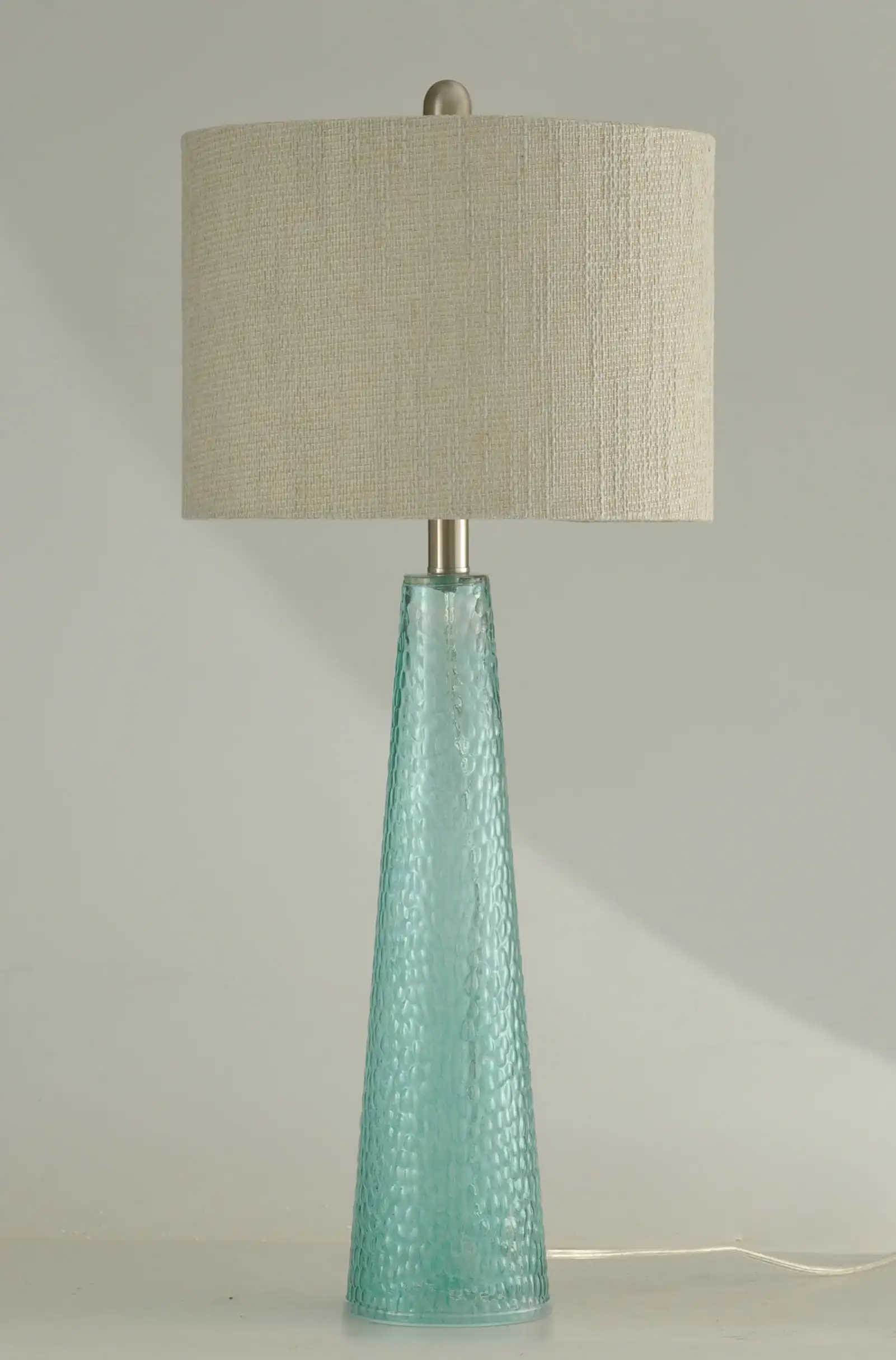 

Table Lamp - Blue Finish - Beige Hardback Fabric Shade
