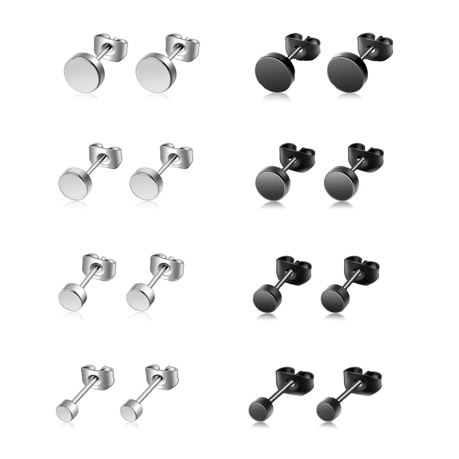 

8 пар, серьги-гвоздики из нержавеющей стали, 3-6 мм