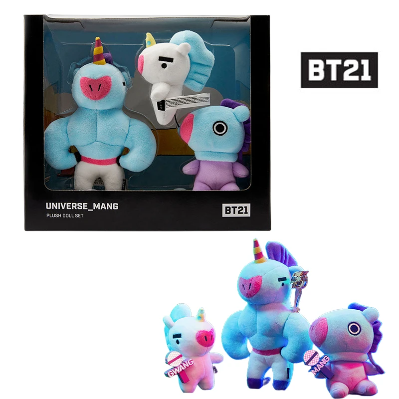 

3 Piece Bt21 Kpop Mang Plush Doll Anime Cartoon Figure Horse Soft Plush Standing Toy Set Limited Collection Ornament Decor Gift