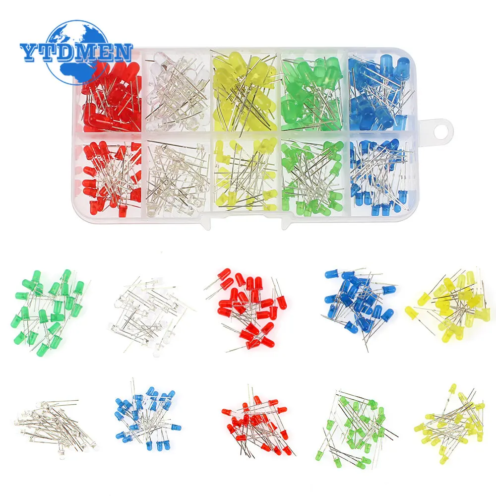 

200pcs/box LED Lights Emitting Diodes Assortment Set, 3MM 5MM LED Diodes Kit for Electronic DIY White Red Blue Green Yellow