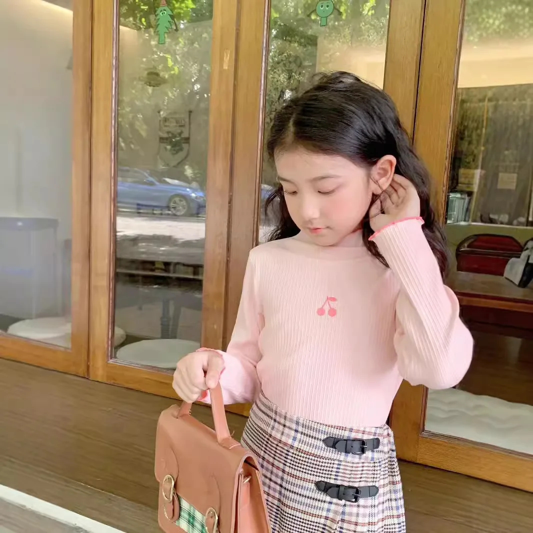 Детские футболки Aw24 для девочек милые топы с длинным рукавом и принтом вишни