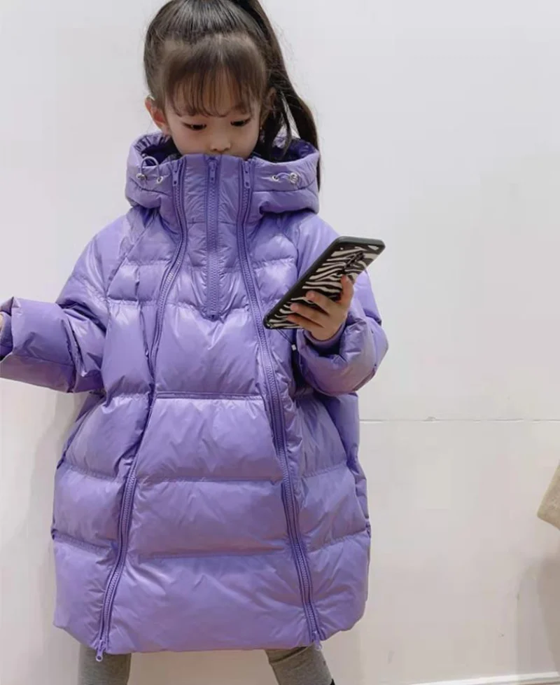 2022 Korea Style Loose Down Jacket Children Double Zipper Long White Duck Down Outfit Baby Girl and Boys Parka Down Jacket 4-12Y