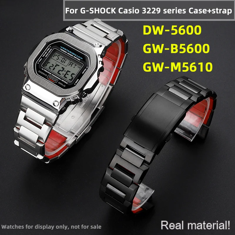 

Case+strap DW5600 set for G-SHOCK Casio DW5600 GW-B5600 GW-M5610 small silver block modification red bottom splicing accessories