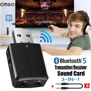 CMAOS USB Bluetooth 5.0 Transmitter Receiver 3 in 1 EDR Adapter Dongle 3.5mm AUX for TV PC Headphone in Pakistan
