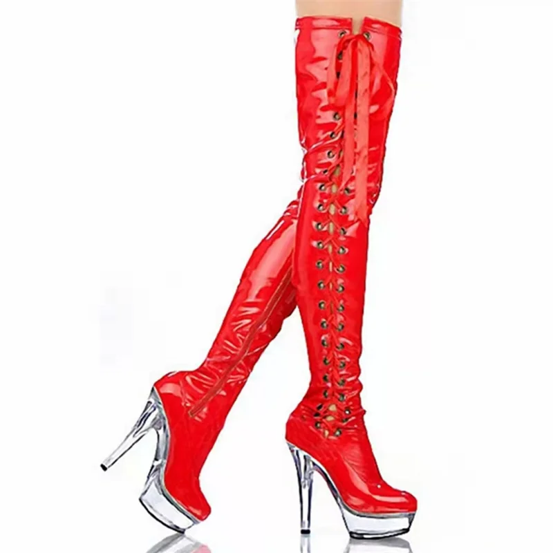 New High Quality Over Knee Boots Girls Lace Up Fashion Women's Boots 15cm Stiletto Heels Hot Sale Women's Shoes 35-46