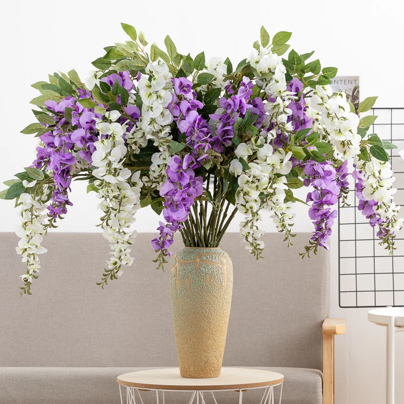

3pcs Wisteria Artificial Flowers Silk Long Branch Fake Flowers Wedding room Party Decor flores artificiales Garland Decoration