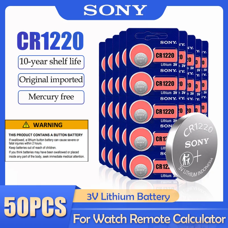 50 шт./лот Sony CR1220 CR 1220 ECR1220 GPCR1220 BR1220 LM1220 DL1220 3 в литиевая батарея для часов батарейки