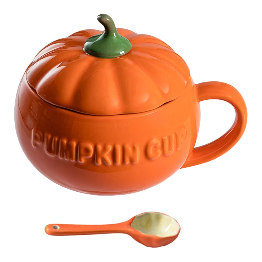

Cup Lid Ceramic Coffee Mugs Tumbler Coffee Pumpkin Spoon Containers Lids Cute Mug Milk Cup Pumpkin Mug