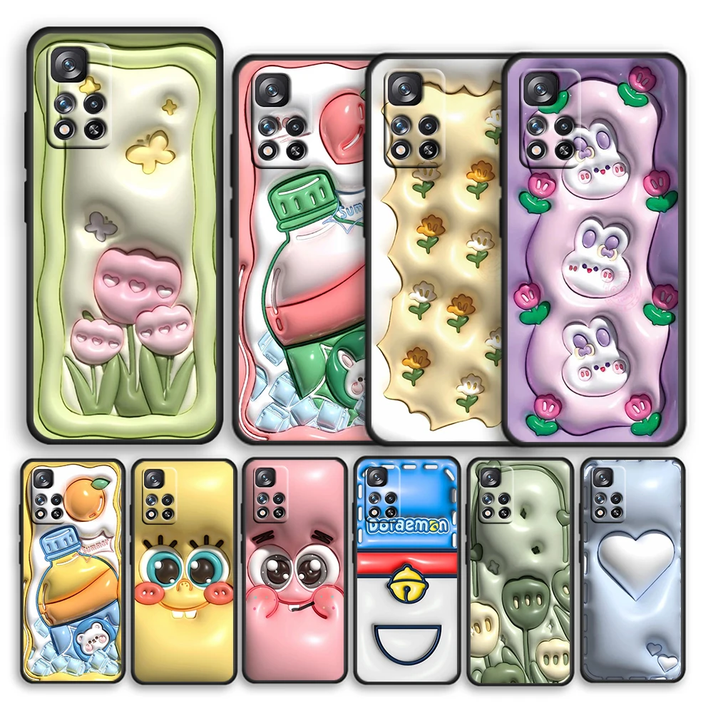 

Nonstereoscopic 3D Vision Flower Black Phone Case For Xiaomi Redmi Note 12 10 11 9 Pro Plus Speed 11E 11S 11T 10S 9T 9S 8T 8 5G