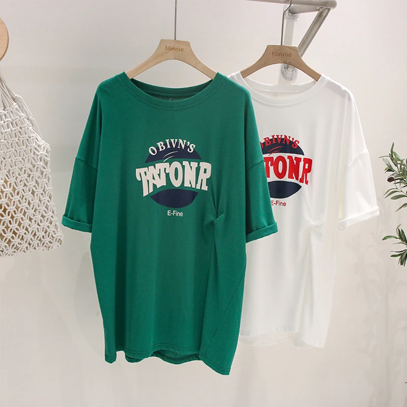

Summer New Cotton Short Sleeve T-shirt Women's Letter Printing Irregular Split Sports Shirts Round Neck Loose Fashion Y2k Tops