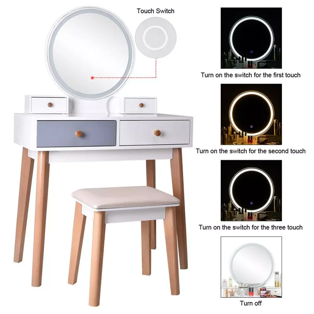 

NEW2023 Makeup Vanity Table with Mirror Dressing Table Dressers for Bedroom Dresser Light Luxury Vanity Three-color Adjustable F