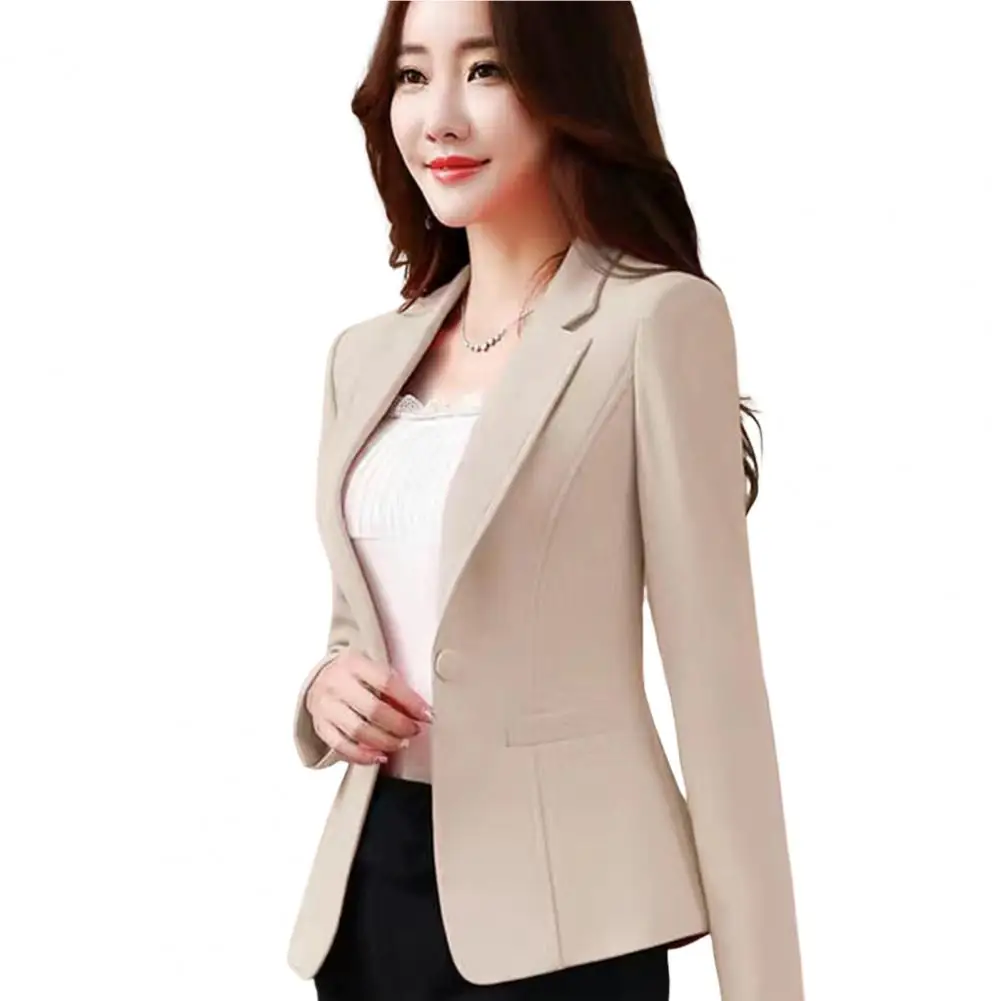

Women Blazer Solid Color jacket Long Sleeves Single Button Streetwear Spring Autumn Slim Fit Turndown Collar Suit Coat Jacket wo