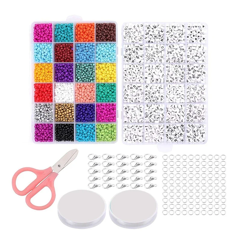 

6000Pcs 4Mm Glass Seed Beads And 1200Pcs Alphabet Letter Beads For Friendship Bracelet Jewelry Making Crafts