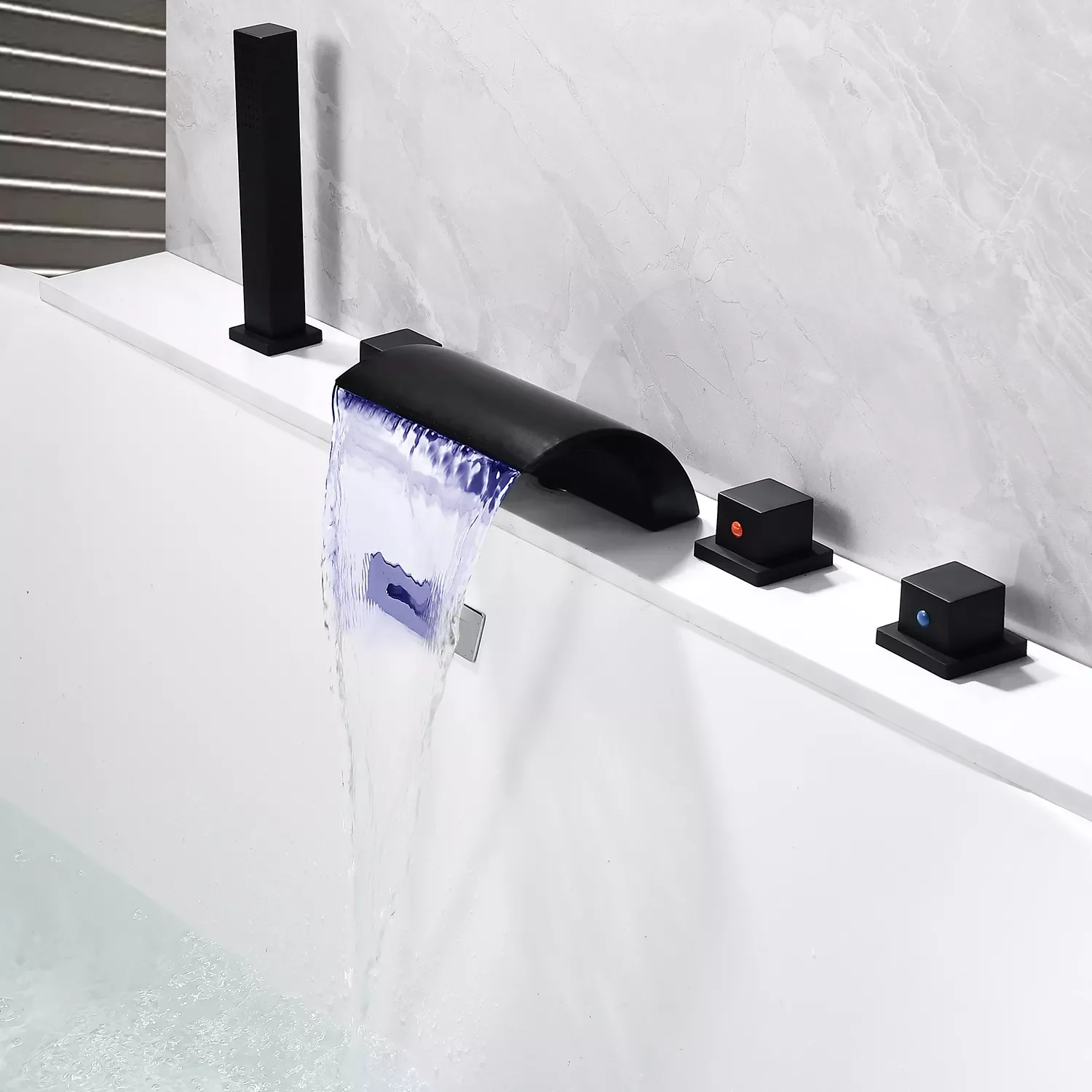 

Black LED Bathtub Faucet 5PC Brass Material Cold and Hot 2 Function Bthroom Shower System Water Flow To Generate Electricity